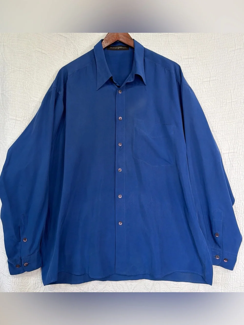 Jhane Barnes 100 Silk Mens XL Shirt Vintage Royal Hue Blue Luxury NEEDS CLEANED